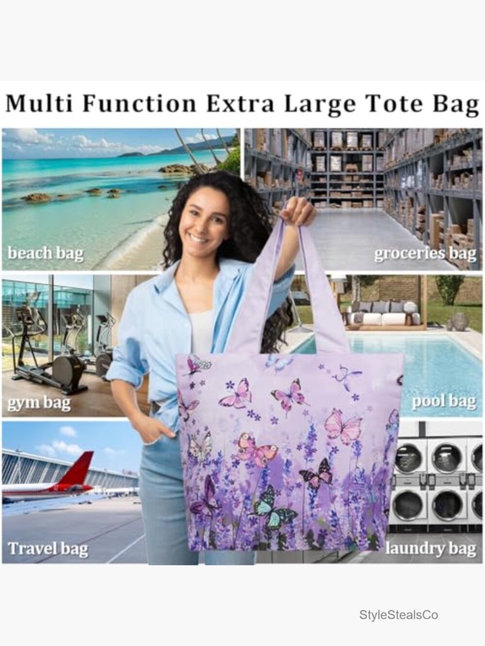 Extra Large Weekender Beach Travel Duffel Bag Waterproof Canvas Carry On Tote - Picture 7 of 7